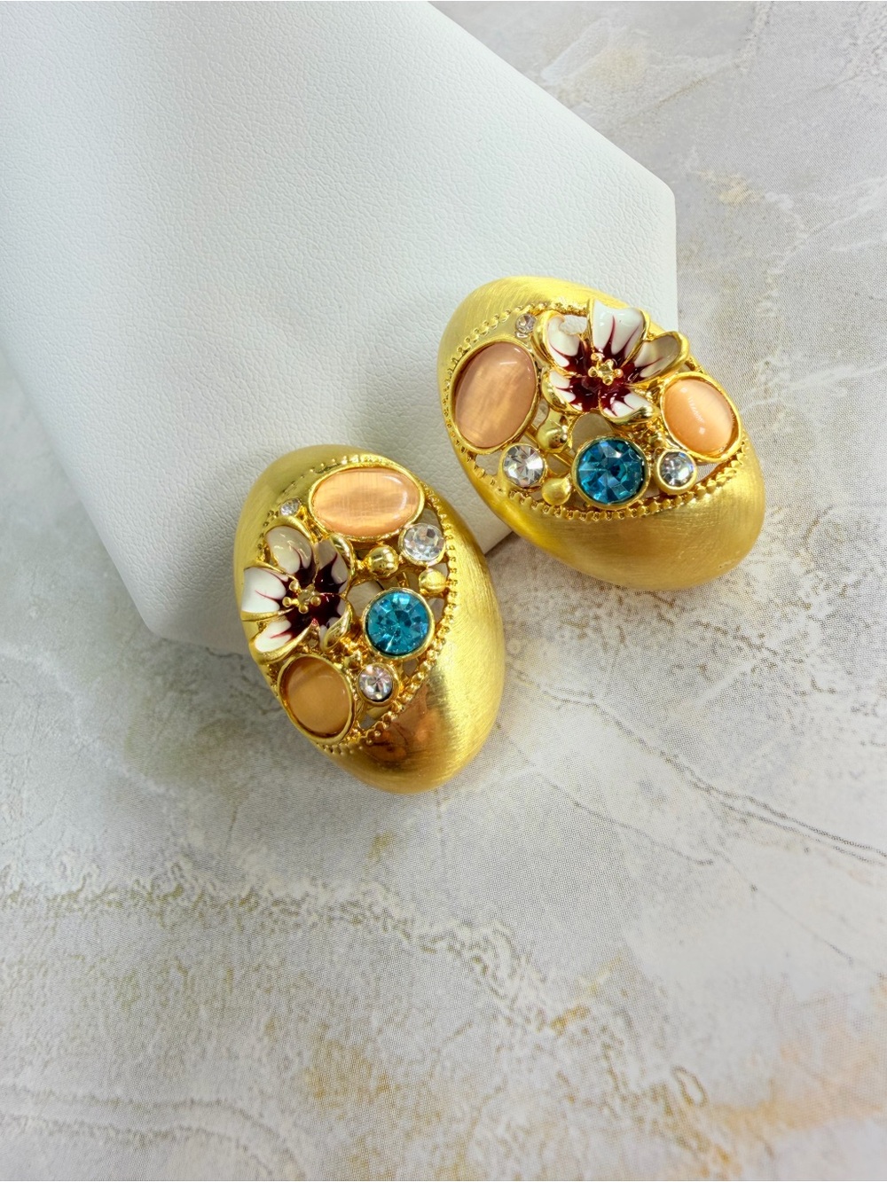 Gold Floral Multi-Stone Earrings - Women Jewelry with a rhodium plated